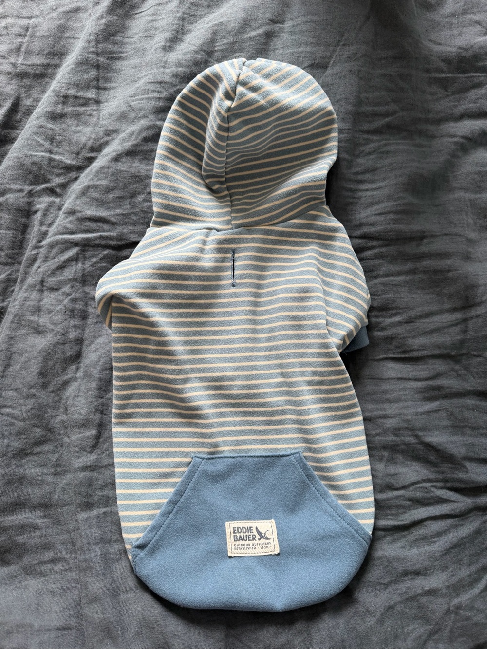 Eddie Bauer Light Blue & Cream Striped Dog Hoodie with Pocket
